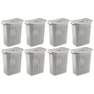 Sterilite Plastic Weave Laundry Hamper Slim Clothes Lidded Basket, Gray, 8-Pack - VMInnovations
