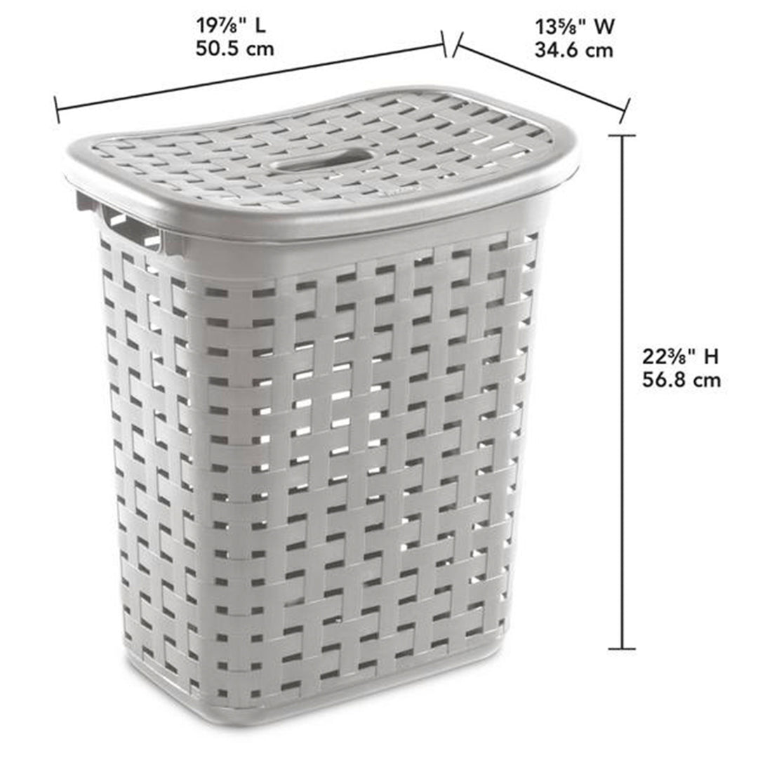 Sterilite Plastic Weave Laundry Hamper Slim Clothes Lidded Basket, Gray, 8-Pack