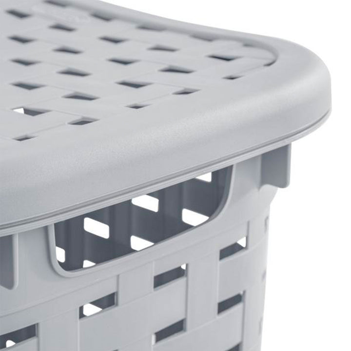 Sterilite Plastic Weave Laundry Hamper Slim Clothes Lidded Basket, Gray, 8-Pack