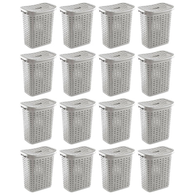 Sterilite Plastic Weave Laundry Hamper Slim Clothes Lidded Basket, Gray, 16-Pack