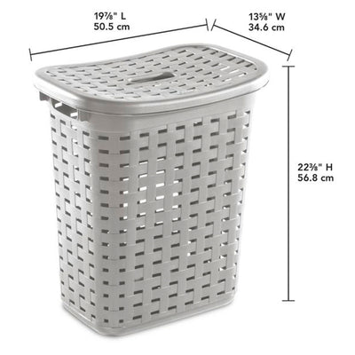 Sterilite Plastic Weave Laundry Hamper Slim Clothes Lidded Basket, Gray, 16-Pack