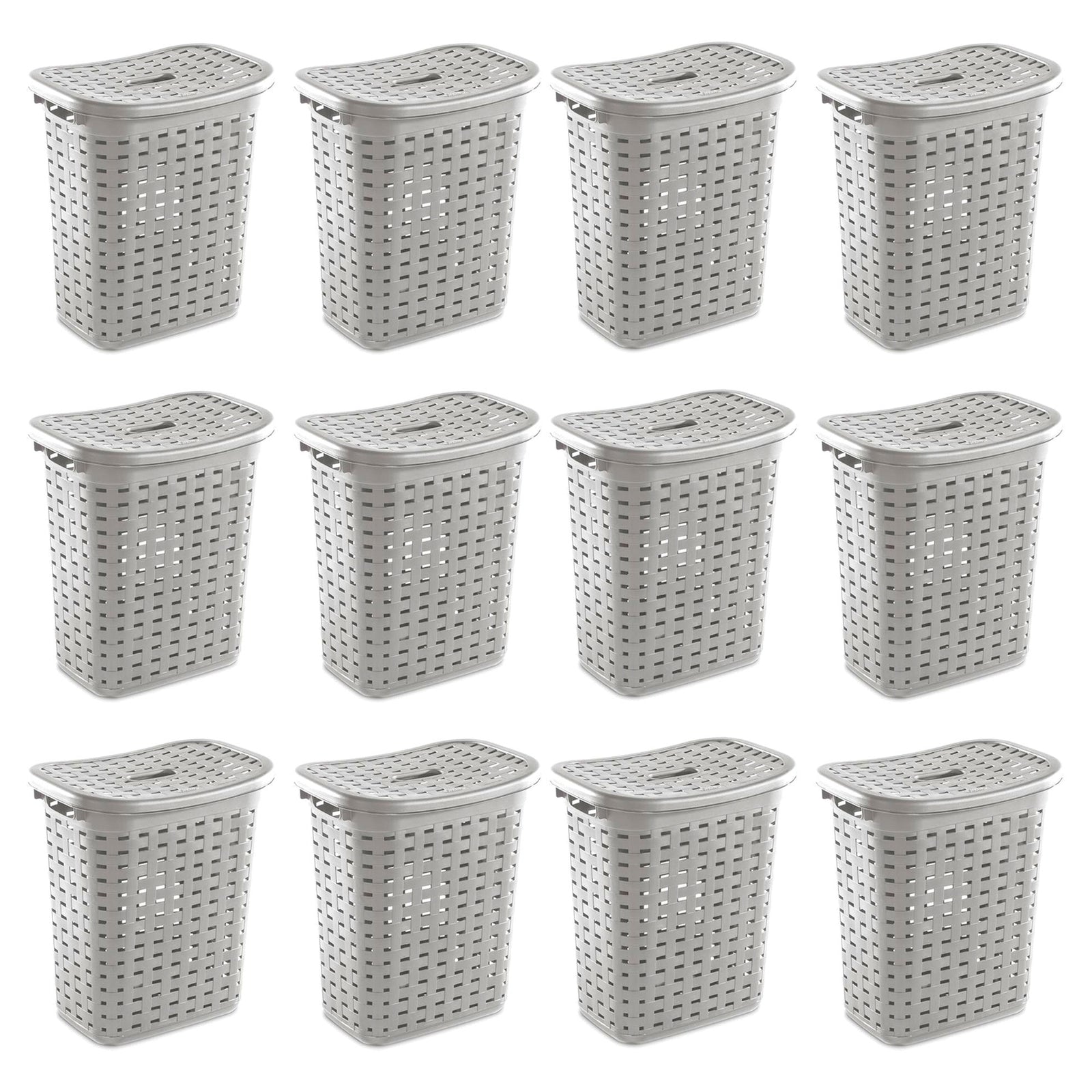 Sterilite Plastic Weave Laundry Hamper Slim Clothes Lidded Basket, Gray, 12-Pack - VMInnovations