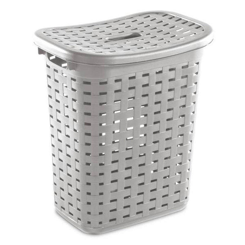 Sterilite Plastic Weave Laundry Hamper Slim Clothes Lidded Basket, Gray, 12-Pack