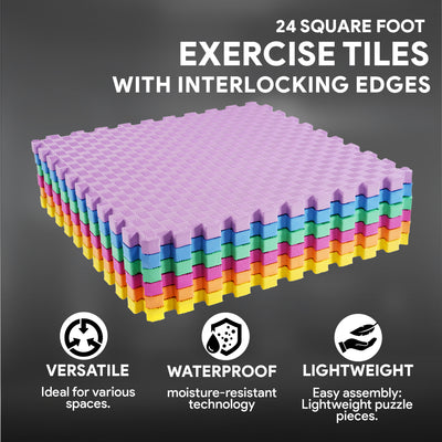 BalanceFrom 24 Sq Ft Interlocking EVA Foam Exercise Mat Tiles, Multi (Open Box)