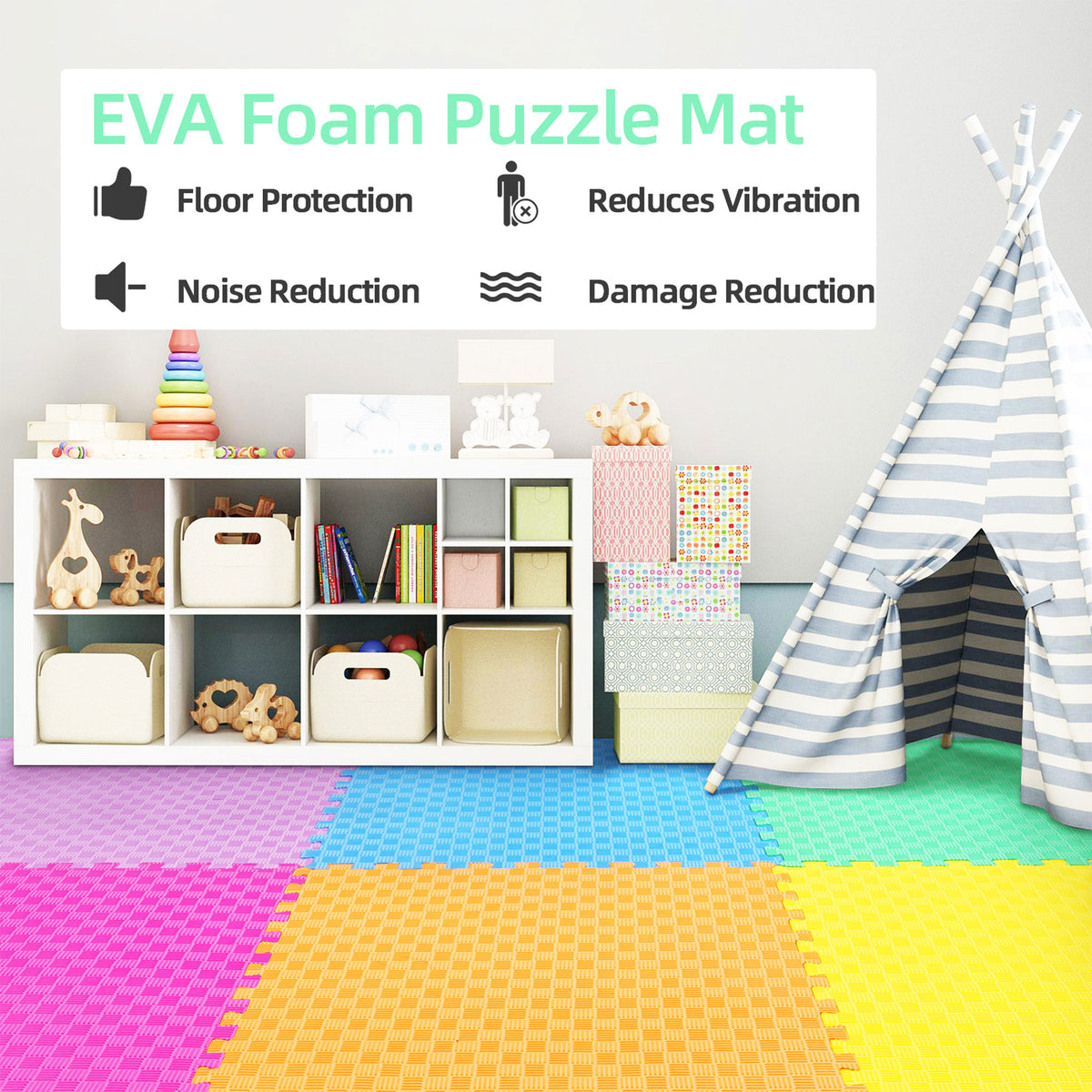 BalanceFrom Fitness 24 Sq Ft Interlocking EVA Foam Exercise Mat Tiles, Multi - VMInnovations