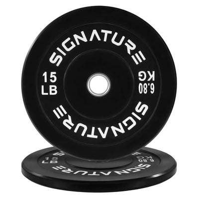 Signature Fitness 15 Pound Color Coded Olympic Bumper Plate Weight Plate, Pair