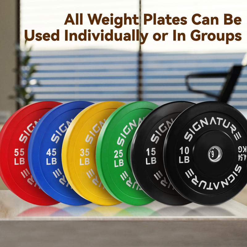 Signature Fitness 15 Pound Color Coded Olympic Bumper Plate Weight Plate, Pair