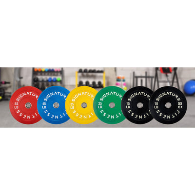 Signature Fitness 25 Pound Color Coded Olympic Bumper Plate Weight Plate, Pair