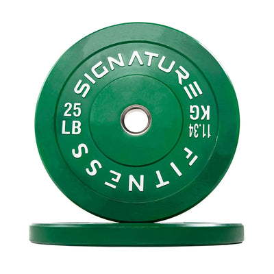 Signature Fitness 25 Pound Color Coded Olympic Bumper Plate Weight Plate, Pair