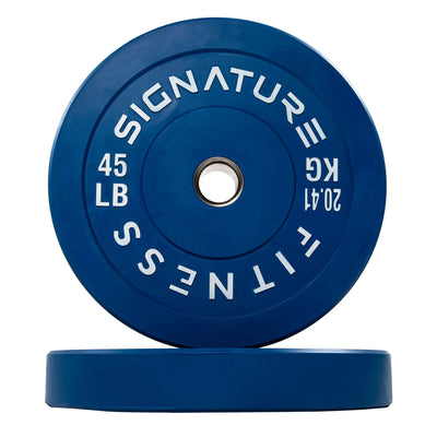 Signature Fitness 45 Pound Color Coded Olympic Bumper Plate Weight Plate, Pair