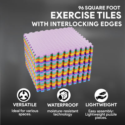 BalanceFrom 96 Sq Ft Interlocking EVA Foam Exercise Mat Tiles, Multi (Used)