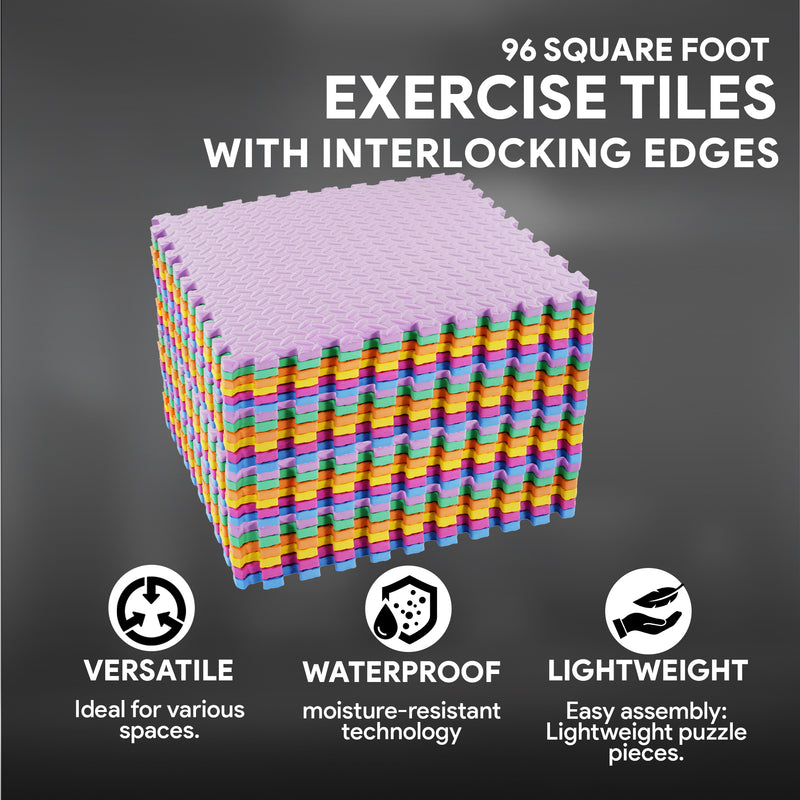 BalanceFrom 96 Sq Ft Interlocking EVA Foam Exercise Mat Tiles, Multi (Used)