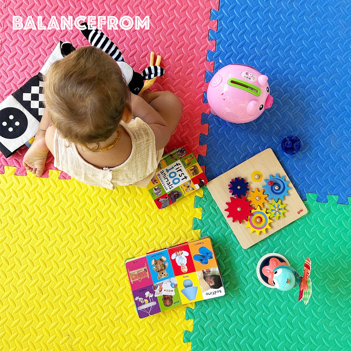 BalanceFrom 96 Sq Ft Interlocking EVA Foam Exercise Mat Tiles, Multi (Used) - VMInnovations