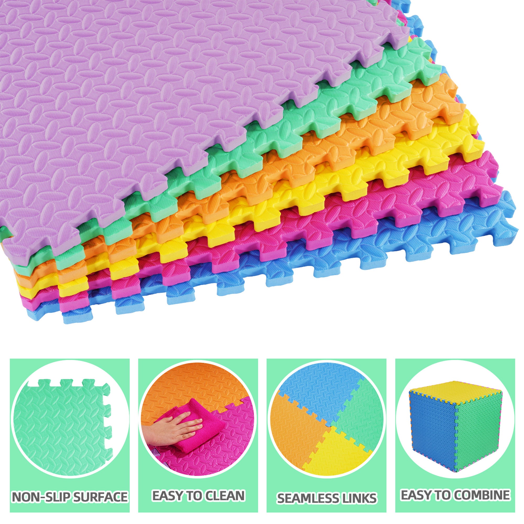 BalanceFrom 96 Sq Ft Interlocking EVA Foam Exercise Mat Tiles, Multi (Used) - VMInnovations