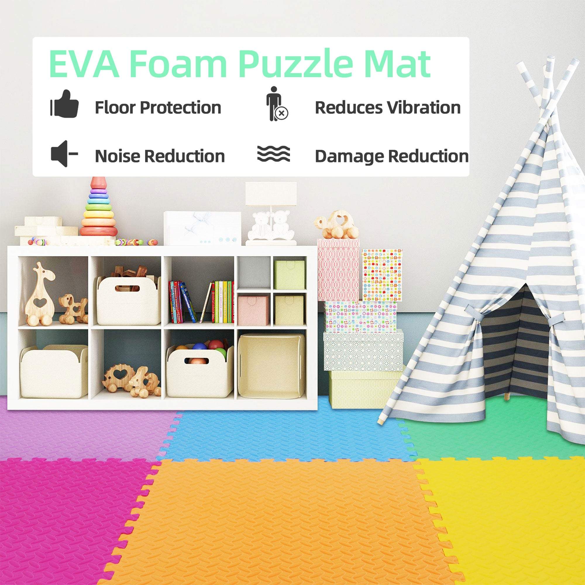 BalanceFrom 96 Sq Ft Interlocking EVA Foam Exercise Mat Tiles, Multi (Used) - VMInnovations