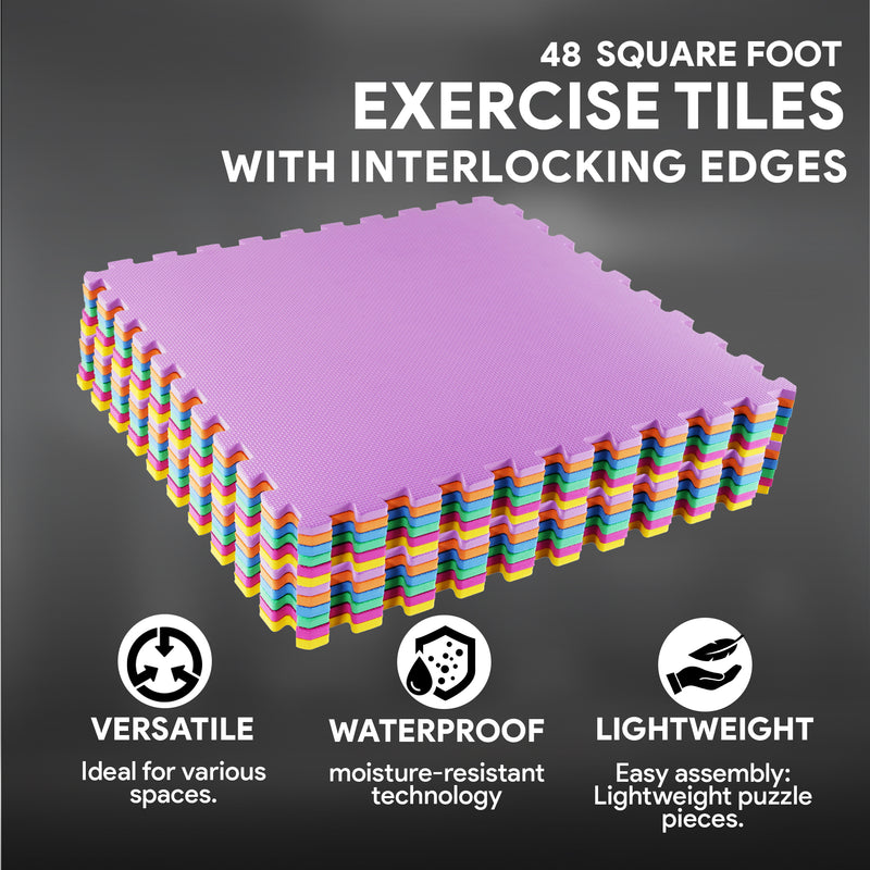 BalanceFrom 48 Sq Ft Interlocking EVA Foam Exercise Mat Tiles, Multi (Open Box)