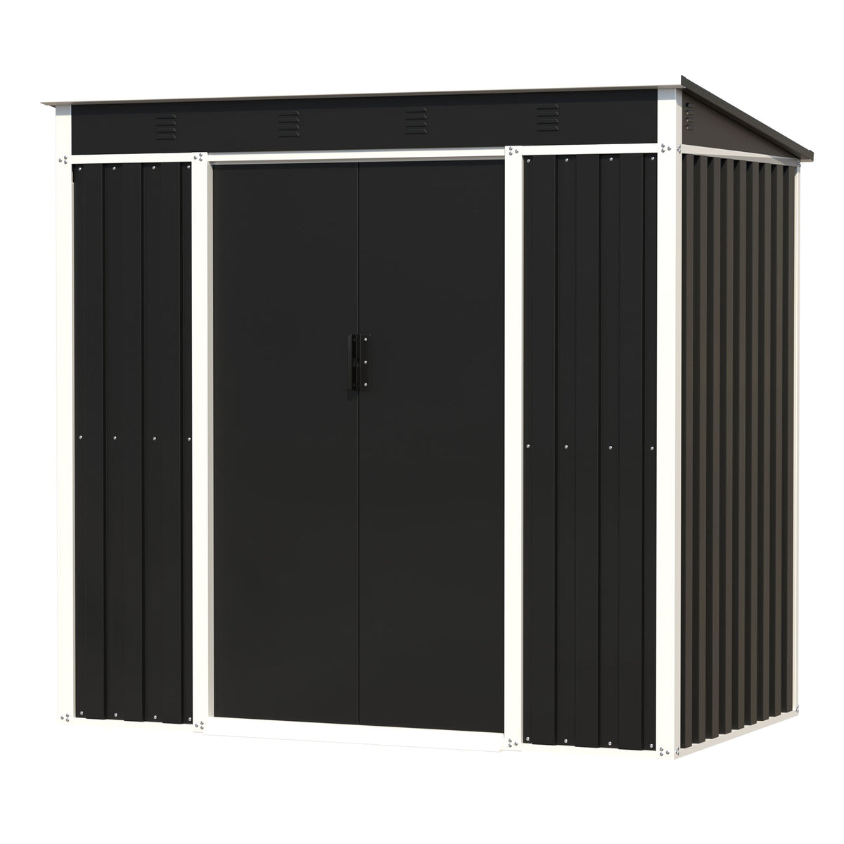 AOBABO Metal Outdoor Utility Tool Storage Shed with Door and Lock, Dark Grey (Open Box)