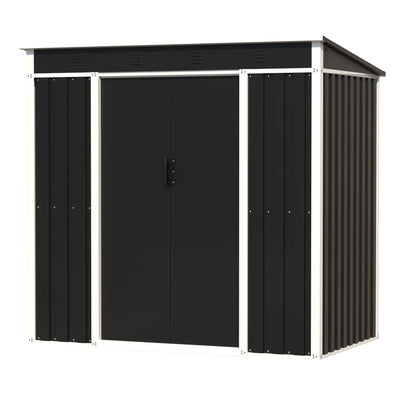 AOBABO Metal Outdoor Utility Tool Storage Shed with Door and Lock, Dark Grey (Open Box)