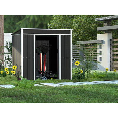 AOBABO Metal Outdoor Utility Tool Storage Shed with Door and Lock, Dark Grey (Open Box)