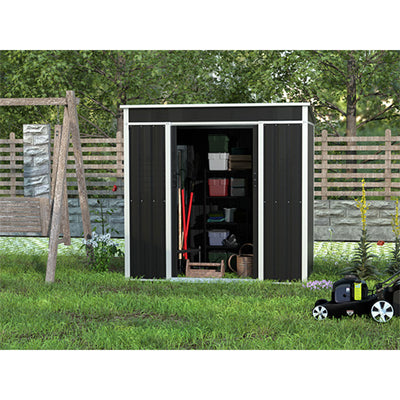 AOBABO Metal Outdoor Utility Tool Storage Shed with Door and Lock, Dark Grey (Open Box)