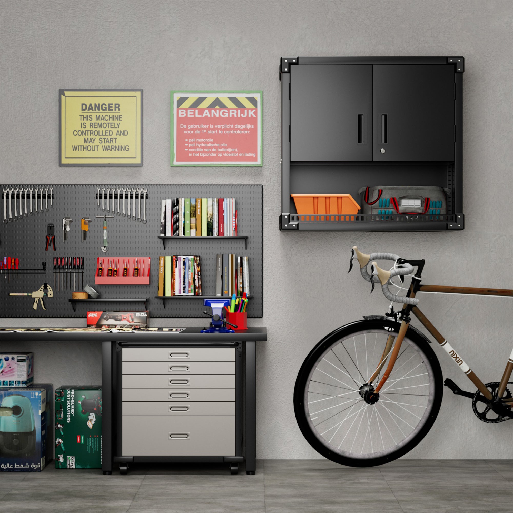 AOBABO Metal Garage Wall Mounted Cabinet w/Locking Door & Shelf, Black(Open Box) - VMInnovations