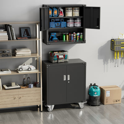 AOBABO Metal Garage Wall Mounted Cabinet w/Locking Door & Shelf, Black(Open Box) - VMInnovations