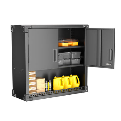 AOBABO Metal Garage Wall Mounted Cabinet w/Locking Door & Shelf, Black(Open Box) - VMInnovations