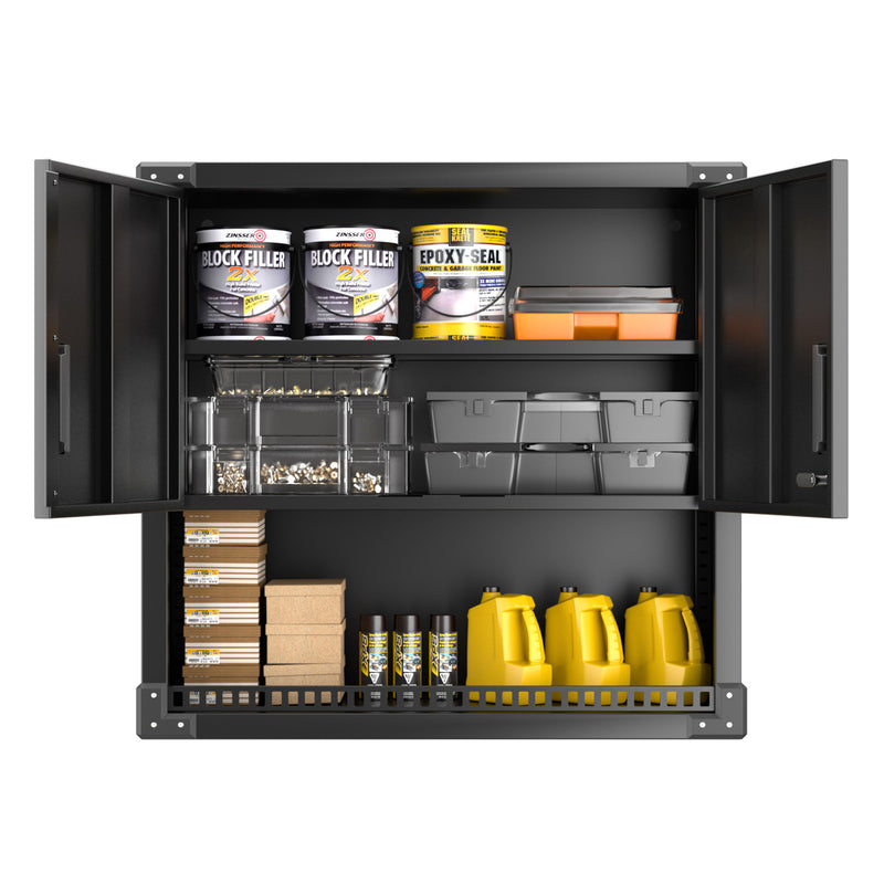 AOBABO Metal Garage Wall Mounted Storage Cabinet w/Locking Door & Shelf, Black