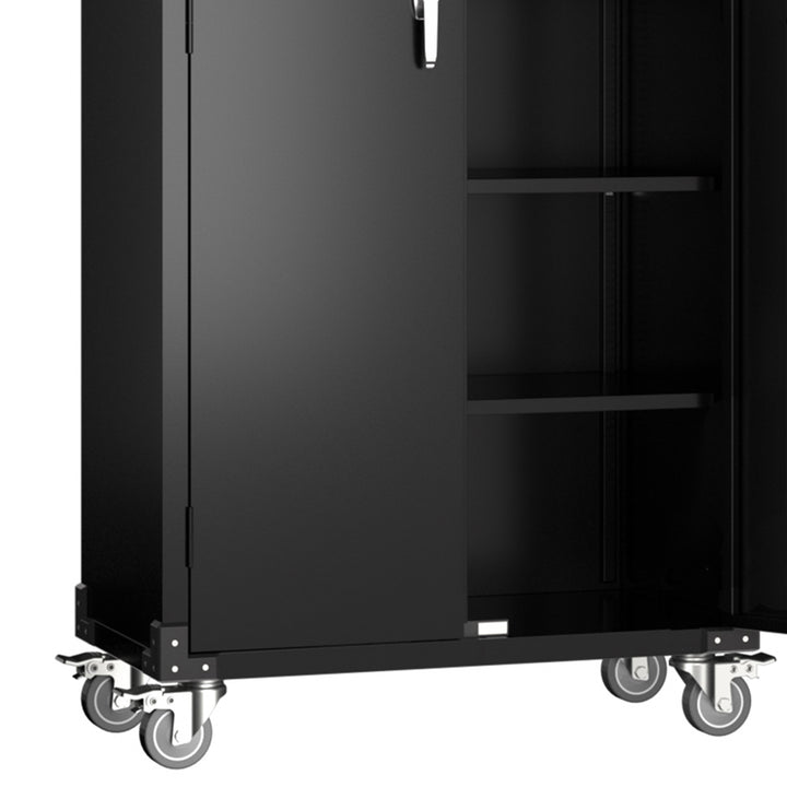 AOBABO 72 Inch Locking Metal Garage Storage Cabinet w/ Wheels & Pegboards, Black