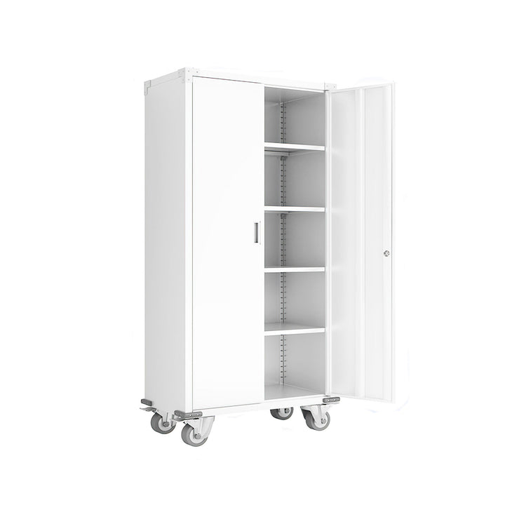 AOBABO 72” Locking Metal Garage Home Office Storage Cabinet with Wheels, White