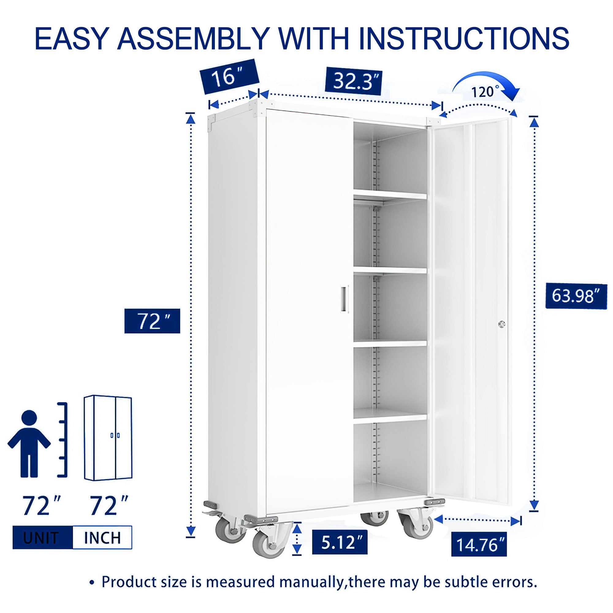 AOBABO 72” Locking Metal Garage Home Office Storage Cabinet with Wheels, White - VMInnovations