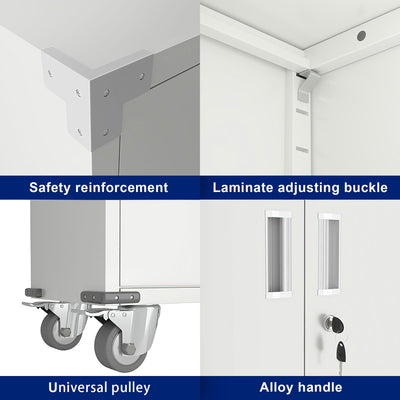 AOBABO 72” Locking Metal Garage Office Storage Cabinet w/Wheels, White(Open Box) - VMInnovations