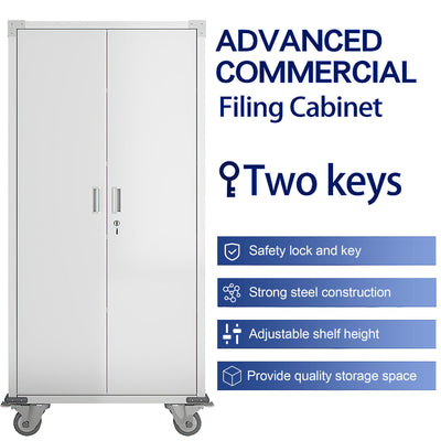AOBABO 72” Locking Metal Garage Office Storage Cabinet w/Wheels, White(Open Box) - VMInnovations