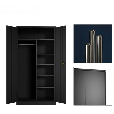 AOBABO Metal Storage Cabinet with 3 Adjustable Shelves and 1 Cloth Rail, Black - VMInnovations
