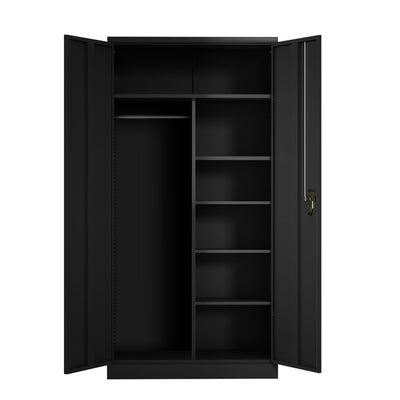 AOBABO Metal Storage Cabinet with 3 Adjustable Shelves and 1 Cloth Rail, Black - VMInnovations