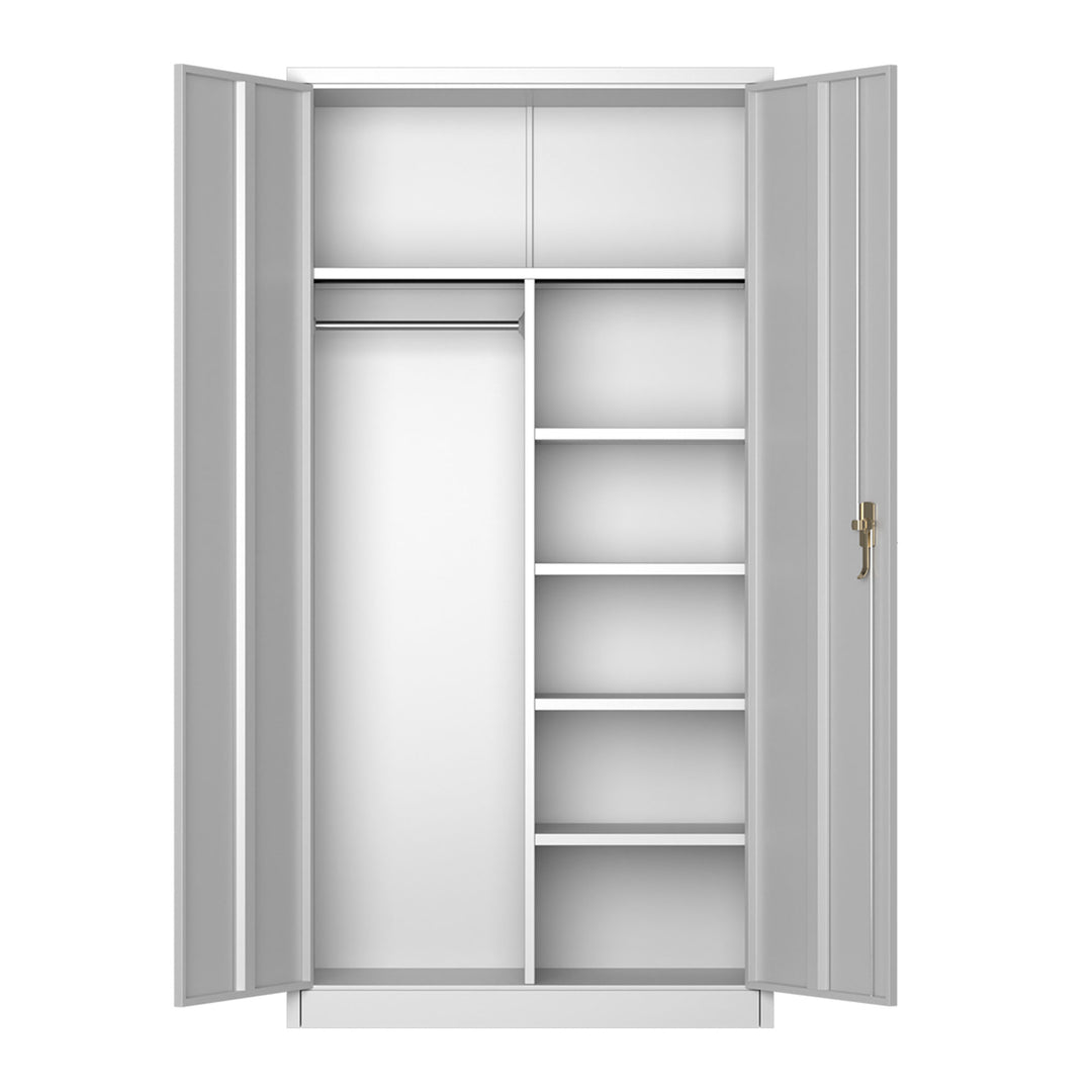 AOBABO Storage Cabinet with 3 Adjustable Shelves and 1 Cloth Rail, White (Used) - VMInnovations