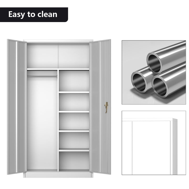 AOBABO Storage Cabinet with 3 Adjustable Shelves and 1 Cloth Rail, White (Used) - VMInnovations
