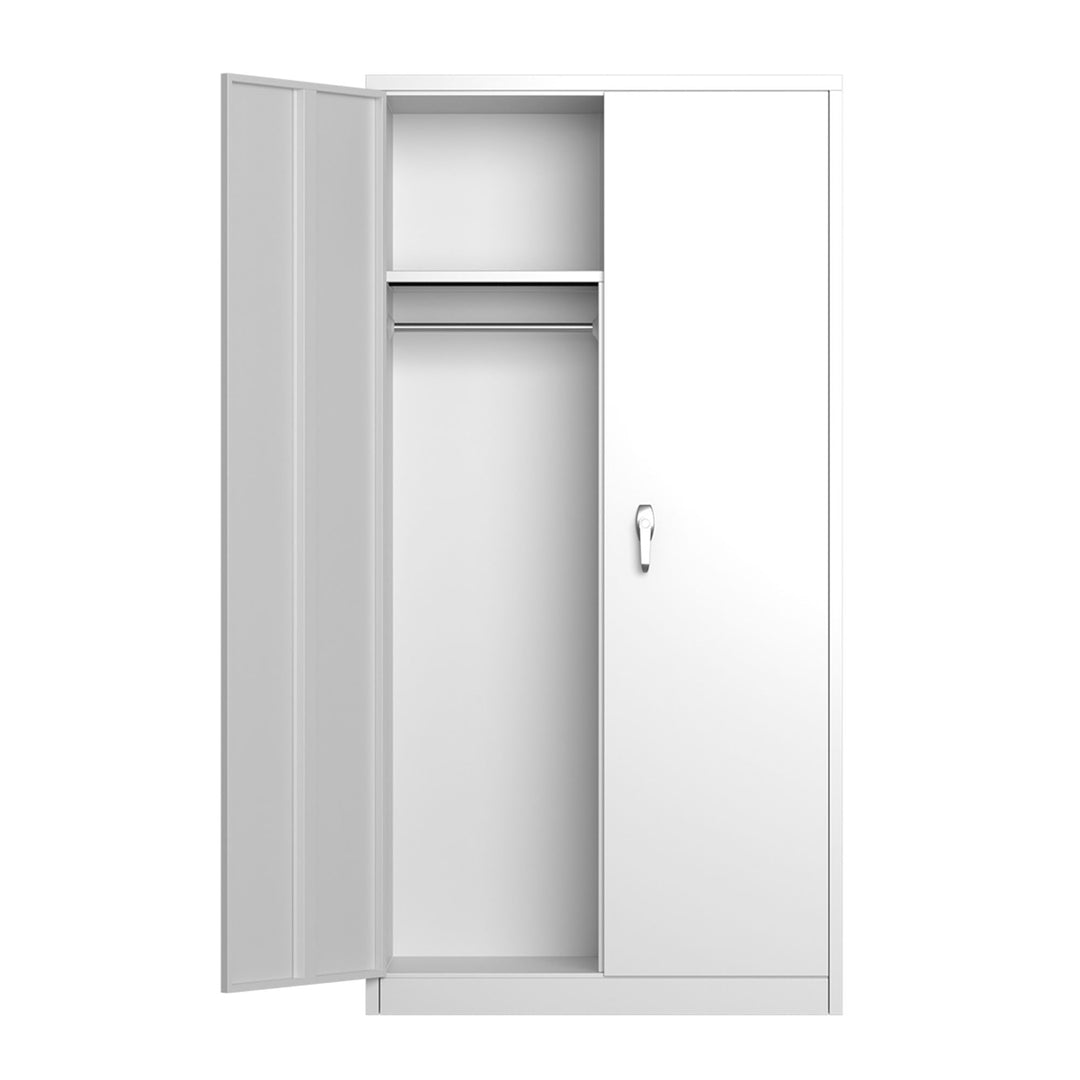 AOBABO Storage Cabinet with 3 Adjustable Shelves and 1 Cloth Rail, White (Used) - VMInnovations