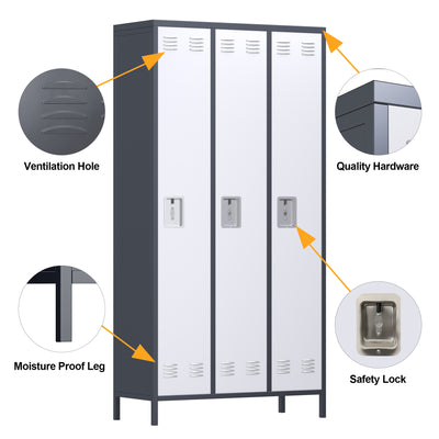 AOBABO 3 Door Steel Storage Cabinet Metal Locker for Office, Gray (Open Box) - VMInnovations