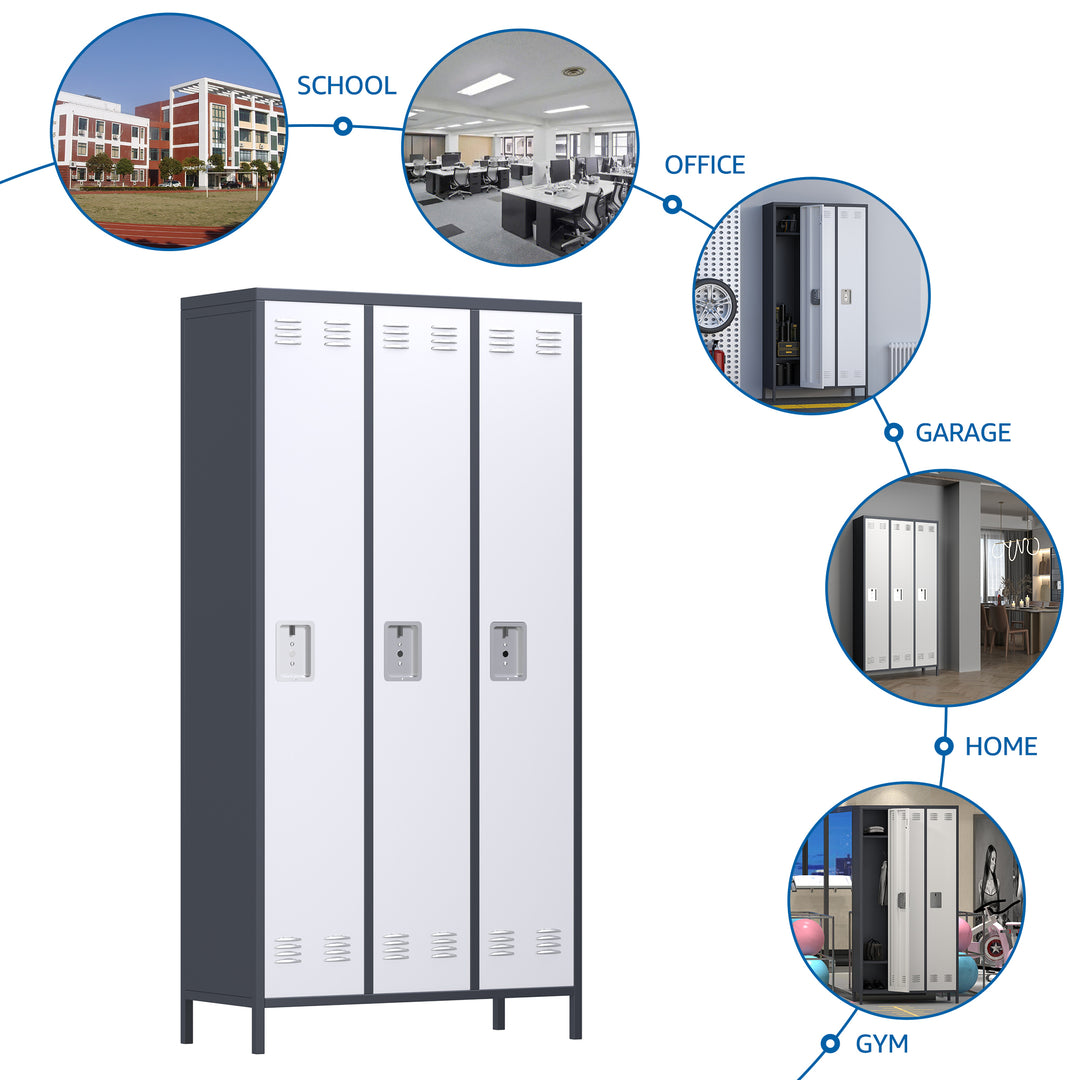 AOBABO 3 Door Steel Storage Cabinet Metal Locker for Office or Bedroom, Gray