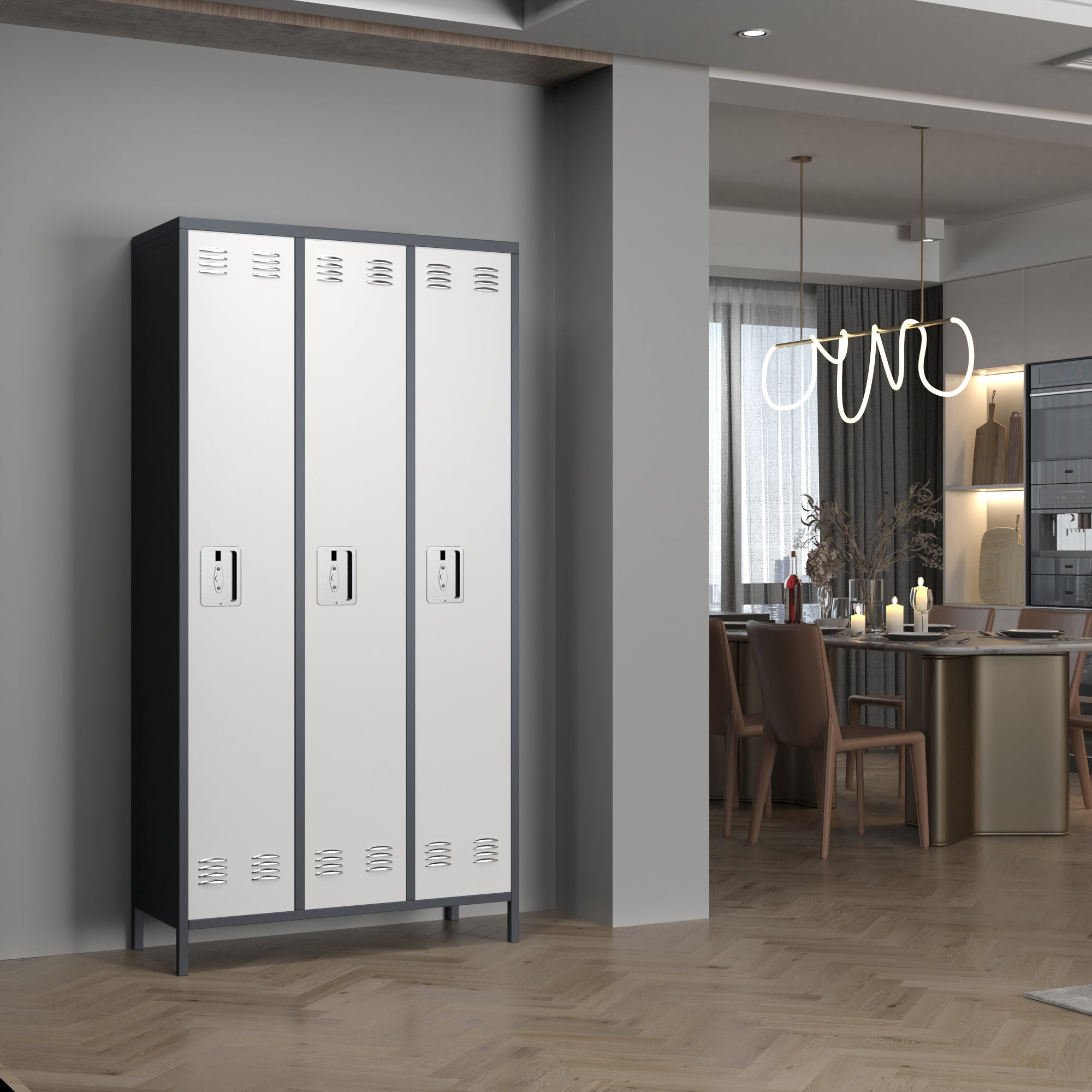 AOBABO 3 Door Steel Storage Cabinet Metal Locker for Office or Bedroom, Gray - VMInnovations