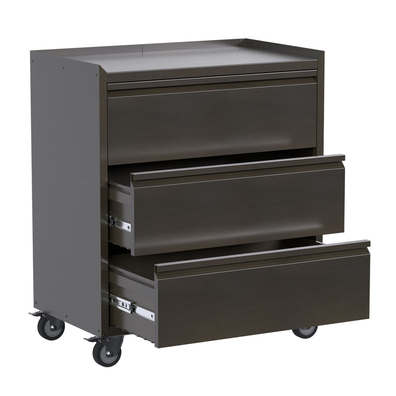 AOBABO Steel Rolling Tool Storage Chest 3 Drawer w/Wheels, Black (Open Box)