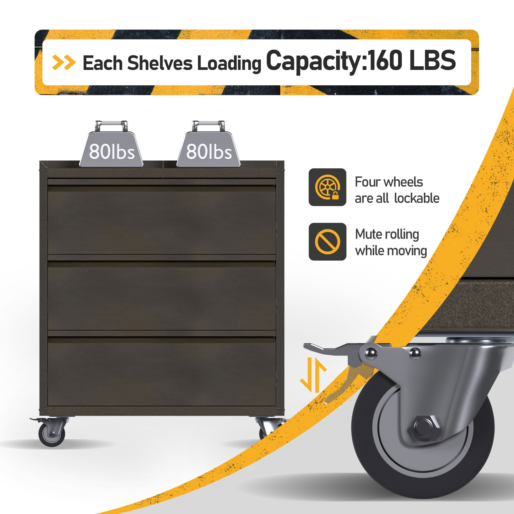AOBABO Steel Rolling Tool Storage Chest 3 Drawer w/Wheels, Black (Open Box) - VMInnovations