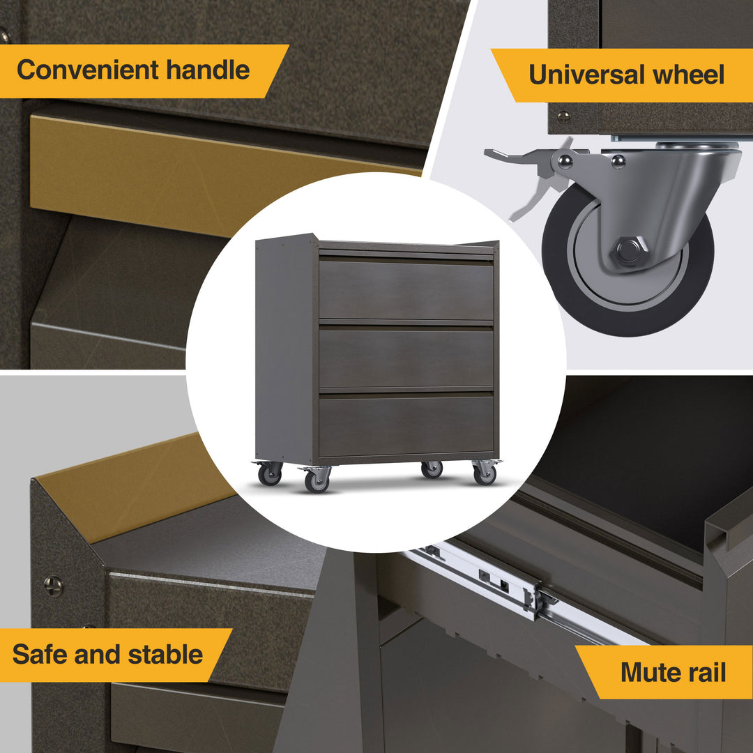 AOBABO Steel Rolling Tool Storage Chest 3 Drawer w/Wheels, Black (Open Box) - VMInnovations
