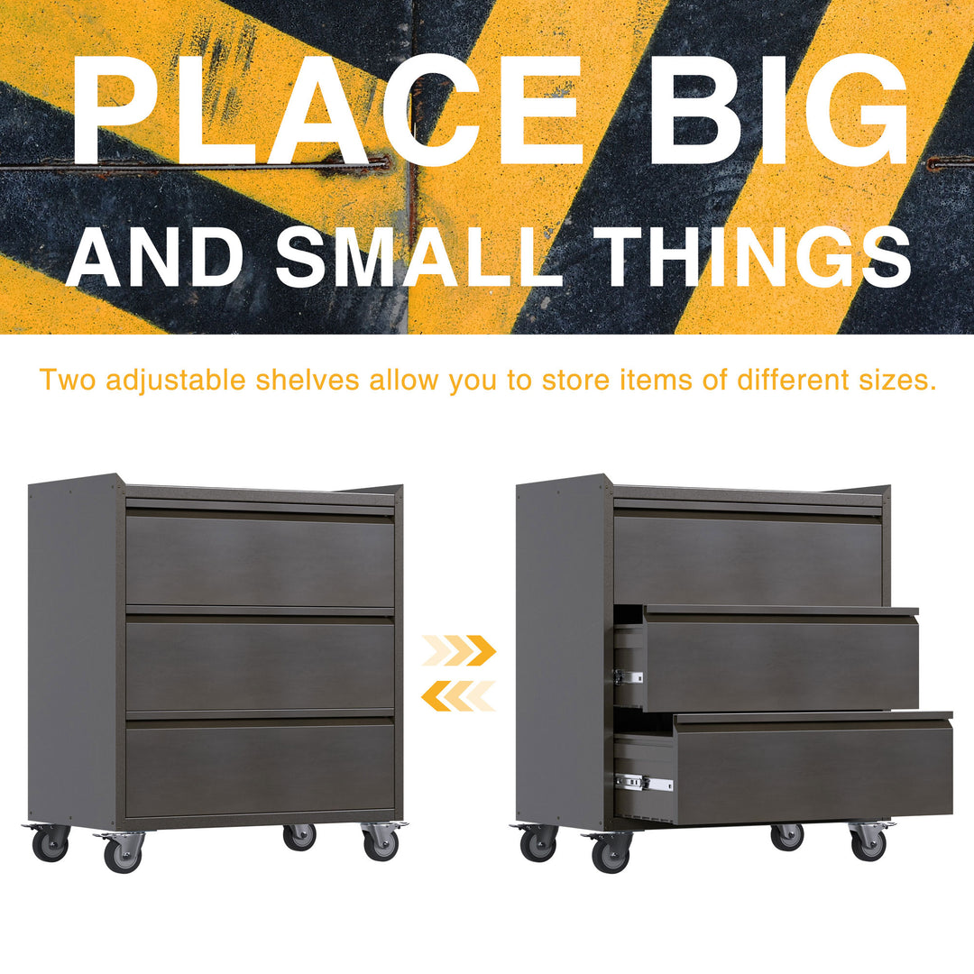 AOBABO Steel Rolling Tool Storage Chest 3 Drawer w/Wheels, Black (Open Box) - VMInnovations
