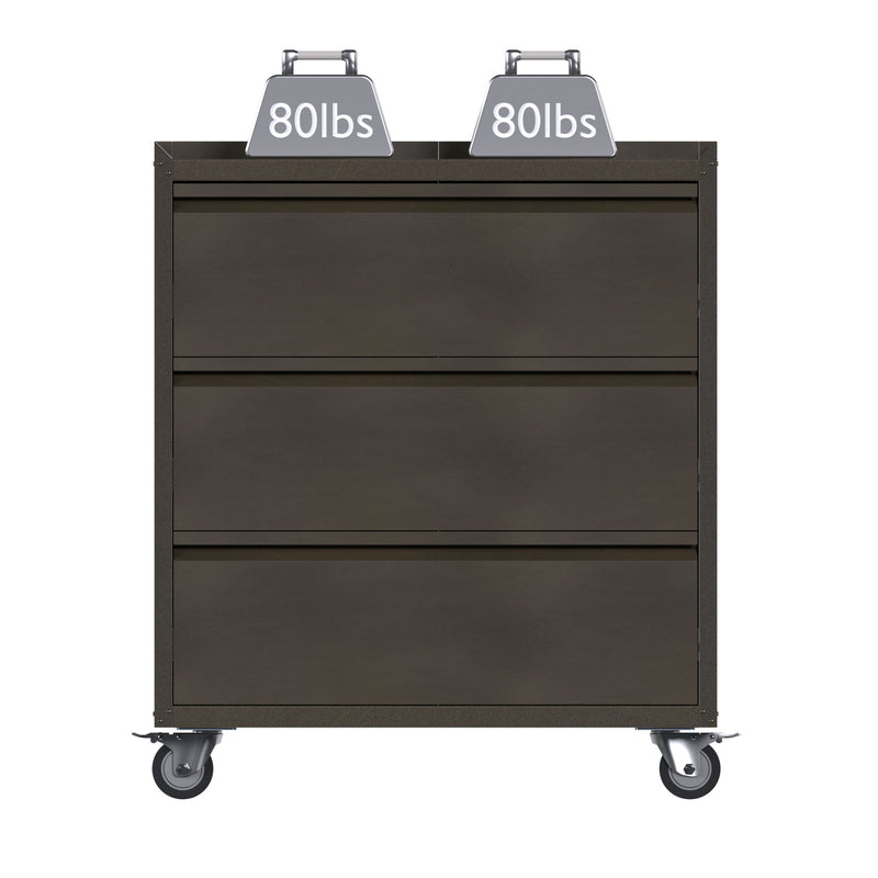 AOBABO Steel Rolling Tool Storage Chest 3 Drawer Cabinet with Wheels, Black