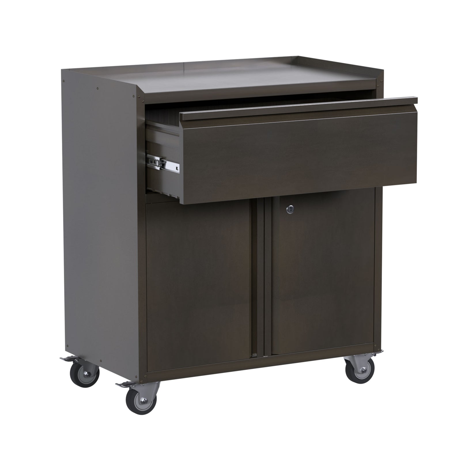 AOBABO Steel Lockable Wheeled Tool Storage Cabinet with Drawer & Shelves, Black - VMInnovations