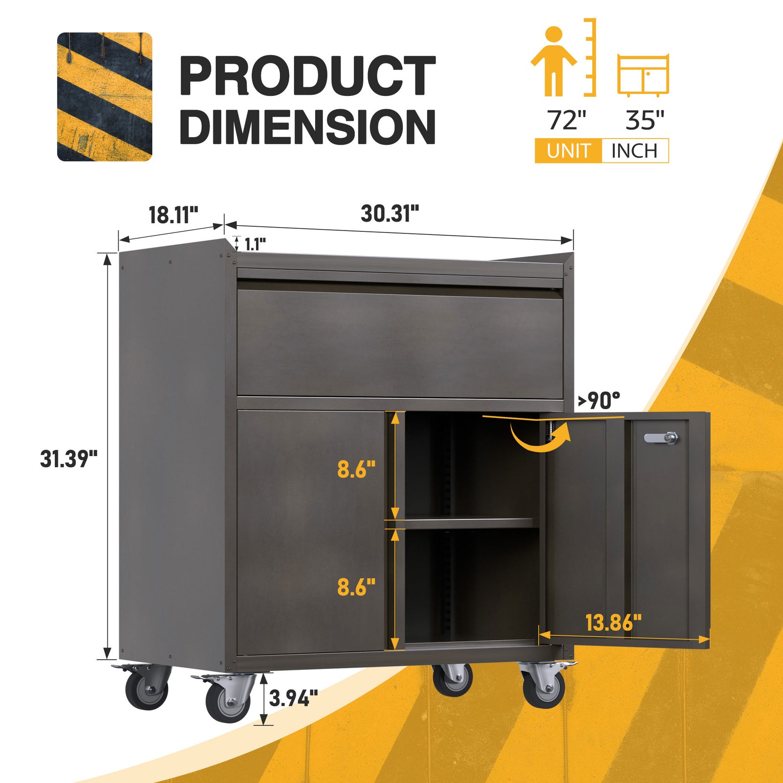 AOBABO Steel Lockable Wheeled Tool Storage Cabinet with Drawer & Shelves, Black - VMInnovations