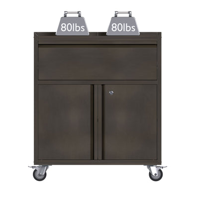 AOBABO Steel Lockable Wheeled Tool Storage Cabinet with Drawer & Shelves, Black - VMInnovations