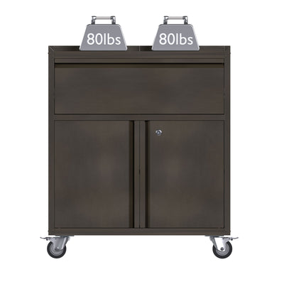 AOBABO Steel Lockable Wheeled Tool Storage Cabinet with Drawer & Shelves, Black